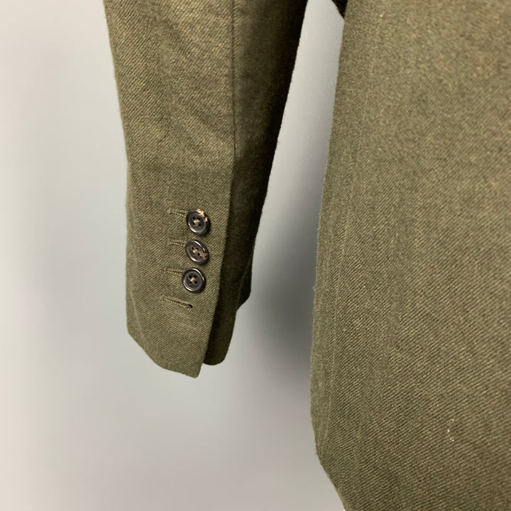 ANN DEMEULEMEESTER Size S Olive Cotton Ruffled Notch Lapel Sport Coat
