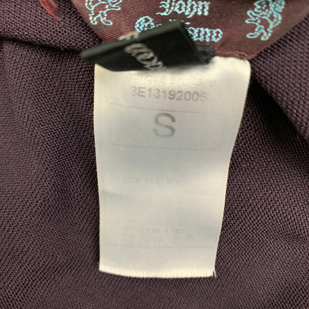 JOHN GALLIANO Size S Eggplant Silk Perforated Crew-Neck Cardigan