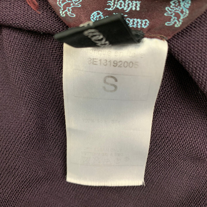 JOHN GALLIANO Size S Eggplant Silk Perforated Crew-Neck Cardigan