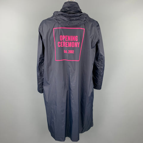 OPENING CEREMONY Size L Navy Logo Nylon Hooded Raincoat