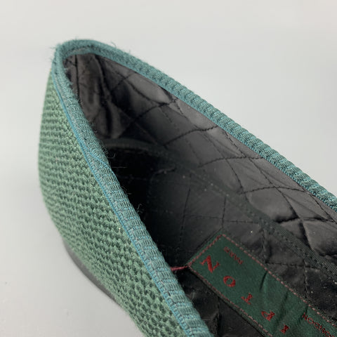 SHIPTON Size 8 Forest Green Woven Silk Embroidery Slippers Loafers