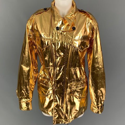 RALPH LAUREN Collection Size M Gold Cotton Metallic Zip & Snaps Jacket