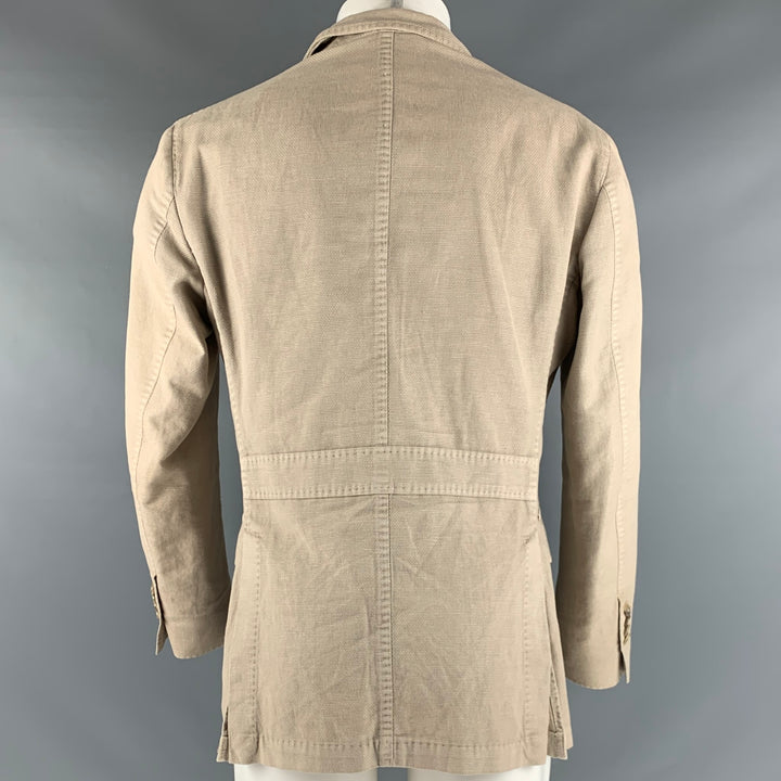 COUTURE Chest Size 38 Beige Textured Cotton Linen Single Breasted Sport Coat