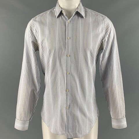 PAUL SMITH Size S White Blue Stripe Cotton Long Sleeve Shirt