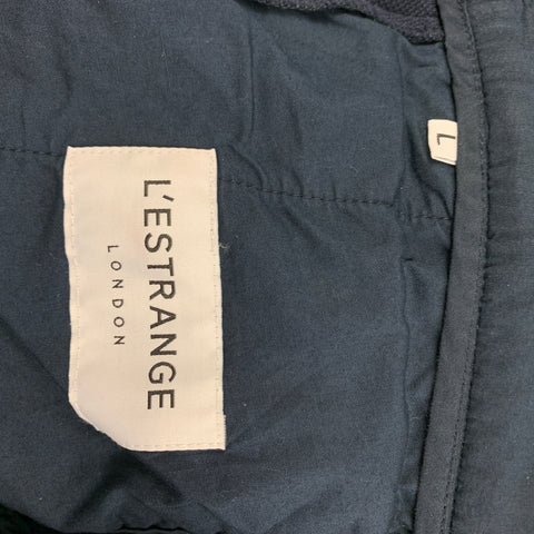 L'ESTRANGE Size L Navy Textured Cotton Polyamide Flat Front Casual Pants