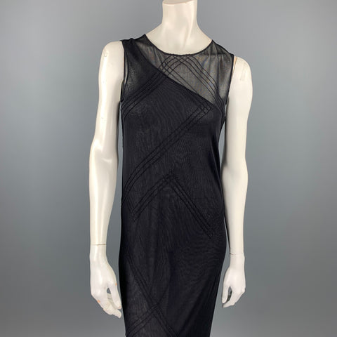 DONNA KARAN Size L Black Mesh Polyester / Rayon Shift Dress