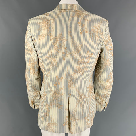 PAUL SMITH Size 44 Blue Beige Stripe Cotton Embroidered Sport Coat
