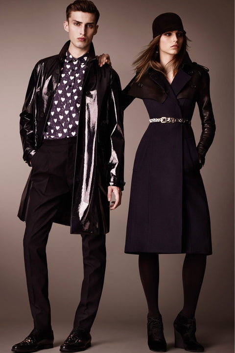 BURBERRY PRORSUM Pre-Fall 2013 Size S Navy & White Heart Print Long Sleeve Shirt