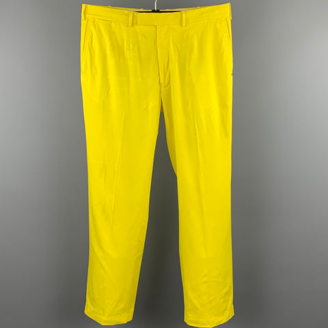 RLX by RALPH LAUREN Talla 36 Pantalones casuales amarillos de poliéster sólido con bragueta y cremallera