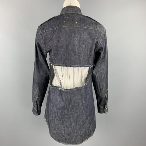 MAISON MARGIELA Size 0 Navy Denim Mesh Trim Oversized Shirt