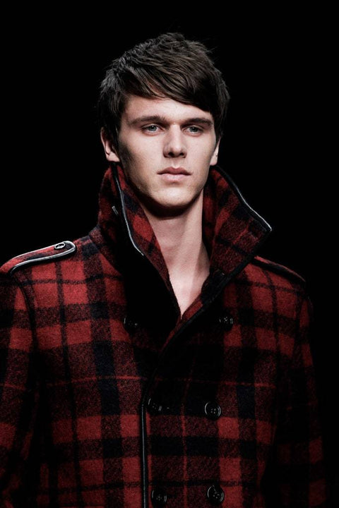 BURBERRY PRORSUM Fall 2011 Size 38 Red & Black Buffalo Plaid Polyester / Wool Peacoat