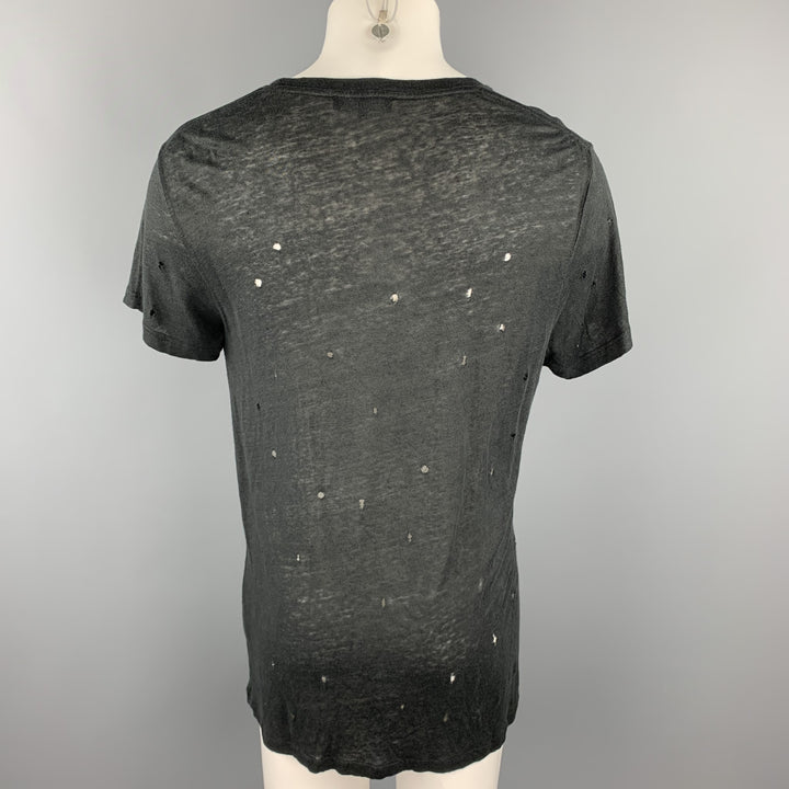 IRO Size M Black Distressed Linen Crew-Neck T-shirt