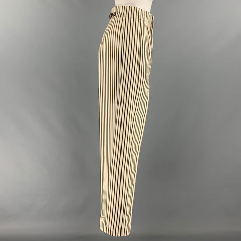 LOUIS VUITTON Size 2 Cream Black Polyester Stripe High Waisted Dress Pants