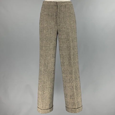 RALPH LAUREN Taille 2 Pantalon habillé en laine crème noire Glenplaid à jambe large