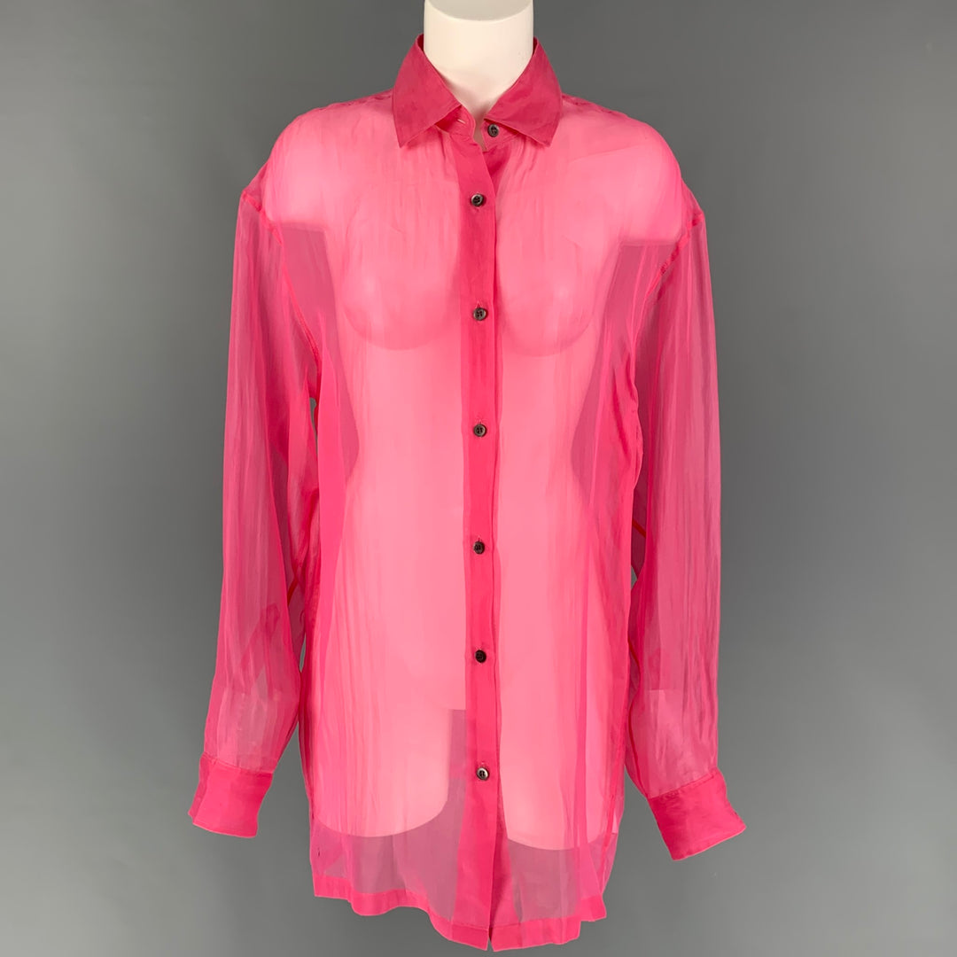 DRIES VAN NOTEN Size S Pink Silk See Through Button Up Shirt