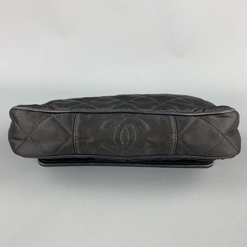 Vintage CHANEL Black Quilted Nylon Leather Trim Cross Body Handbag