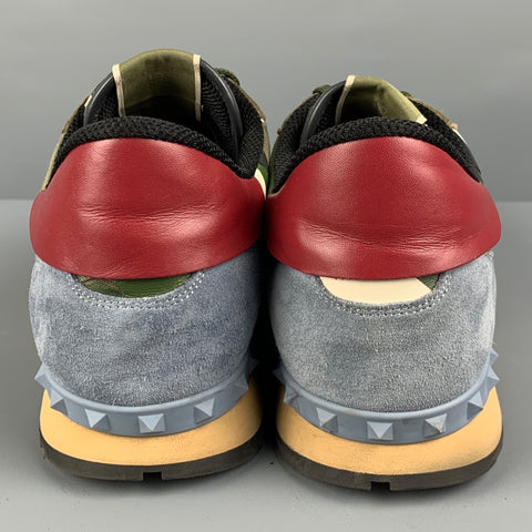 VALENTINO Zapatillas bajas de cuero de camuflaje oliva multicolor talla 12
