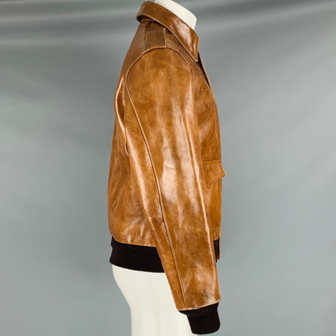 THE REAL MCCOY'S Size 40 Brown Leather Bomber Jacket