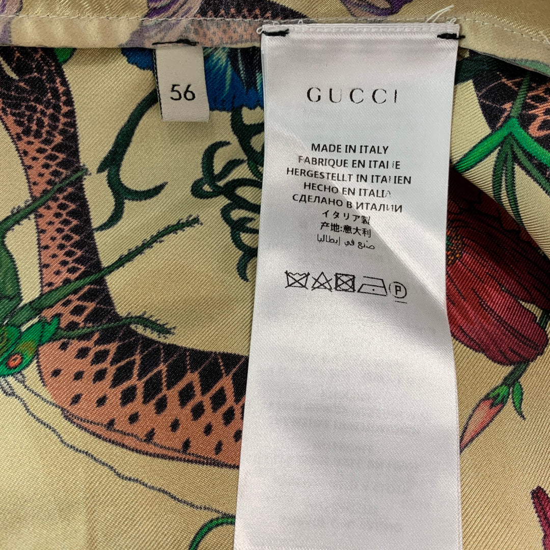 GUCCI Talla XXL Camisa de manga corta Campamento de seda con estampado multicolor beige