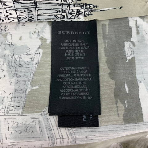 BURBERRY PRORSUM Fall 2014 Size XL Taupe & Beige London Landmark Print Cotton Silk Long Sleeve Shirt
