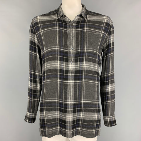 PUBLIC SCHOOL Size L Charcoal Light Grey Plaid Long Sleeve Shirt