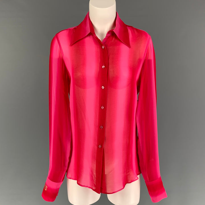V2 by VERSACE Size 8 Pink Red Viscose Stripe Button Up Shirt