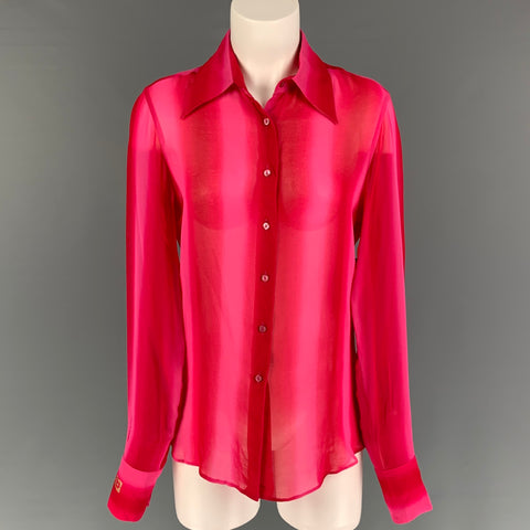 V2 by VERSACE Size 8 Pink Red Viscose Stripe Button Up Shirt