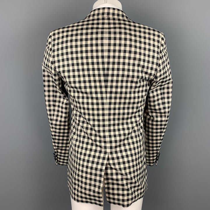 ALEXANDER MCQUEEN Size 38 Black & Cream Checkered Silk / Wool Notch Lapel Sport Coat