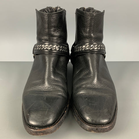 FRYE Size 10 Black Silver Leather Ankle Boots
