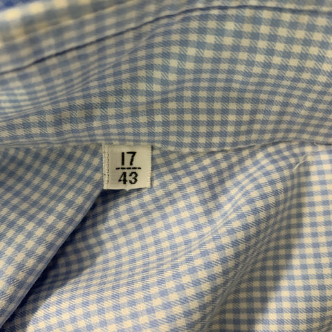 KITON Size XL White & Light Blue Gingham Cotton Button Down Long Sleeve Shirt