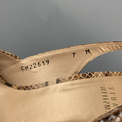 STUART WEITZMAN Size 7 Beige Snake Skin Print Slingback Sandals