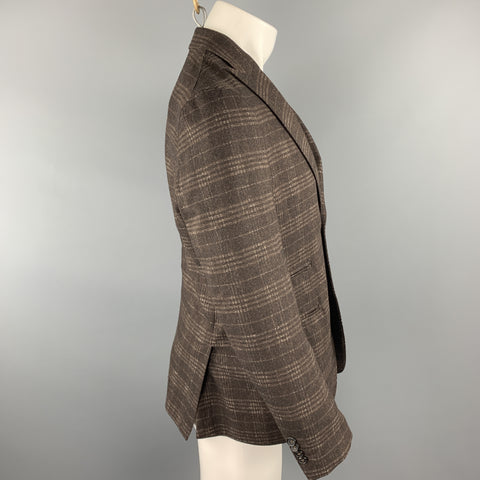 EREDI PISANO Size 40 Brown Plaid Peak Lapel Sport Coat