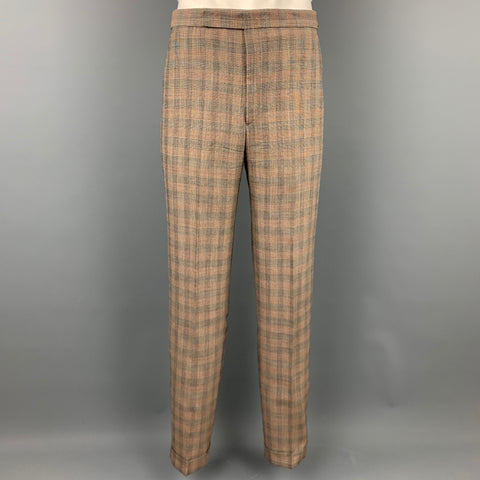 PAUL SMITH Size 40 Taupe Glenplaid Wool Notch Lapel Suit