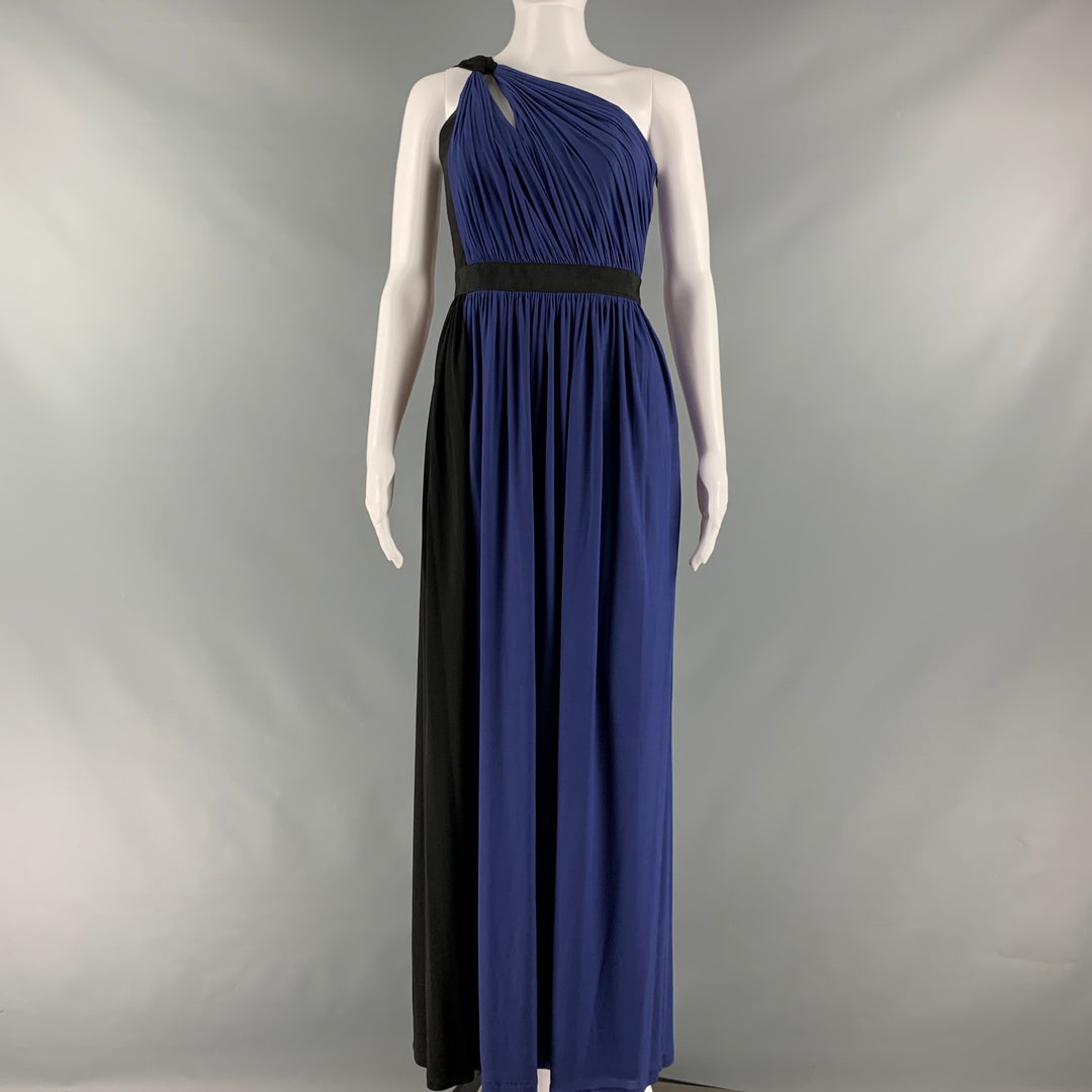 PAUL KA Size 2 Blue Black Cotton Viscose Color Block Gown