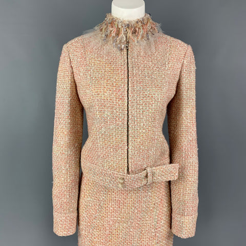 MONIQUE LHUILLIER Taille 6 Ensemble jupe zippée en tweed mélangé de viscose saumon beige