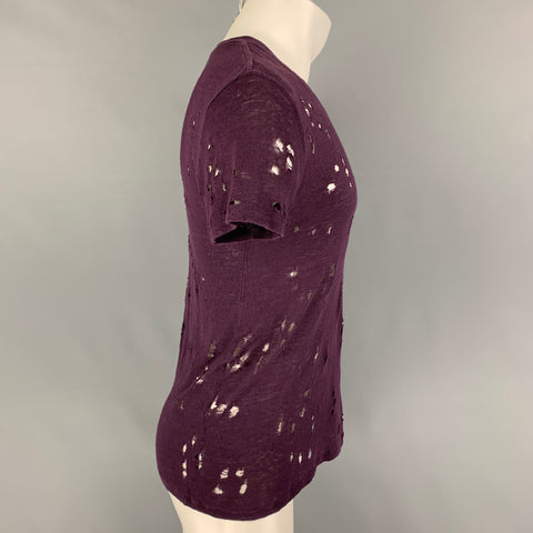 IRO Size XS Purple Distressed Linen Crew-Neck Clay T-shirt