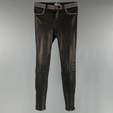 L'AGENCE Size 26 Black Leather Studded Lamb Skin Jean Cut Casual Pants