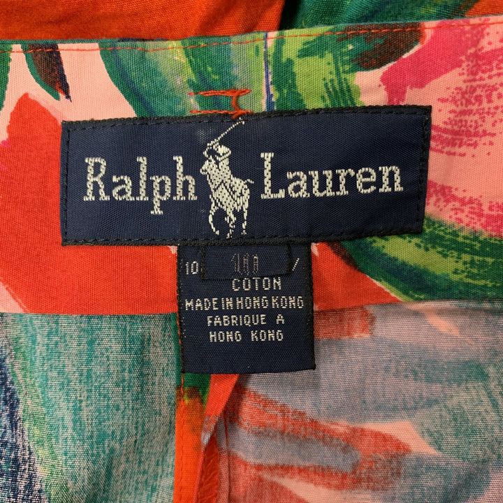RALPH LAUREN Size 10 Multi-Color Cotton Watercolor High Waisted Shorts