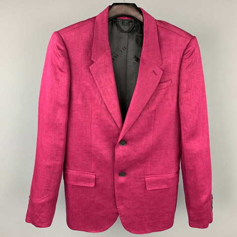 BURBERRY PRORSUM S/S 15 Size 34 Burgundy Linen Notch Lapel Suit