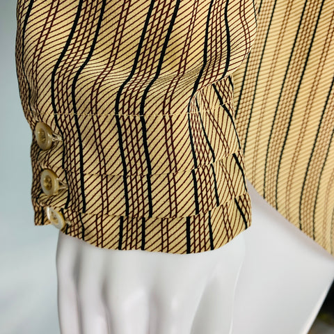 GIORGIO ARMANI Size 6 Beige Burgundy Silk Stripe Pleated Blouse