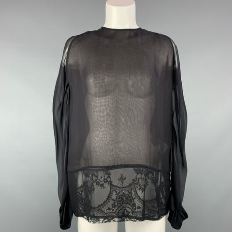 HAIDER ACKERMANN Taille 4 Blouse en soie à panneau en dentelle noire et brune