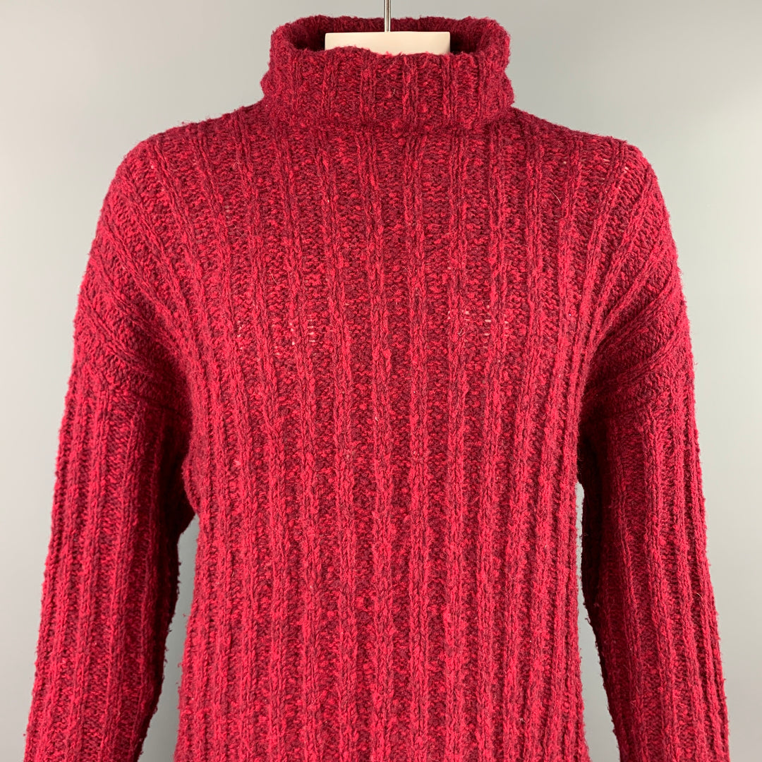 GIGLI Size XL Burgundy Knitted Wool Turtleneck Oversized Sweater