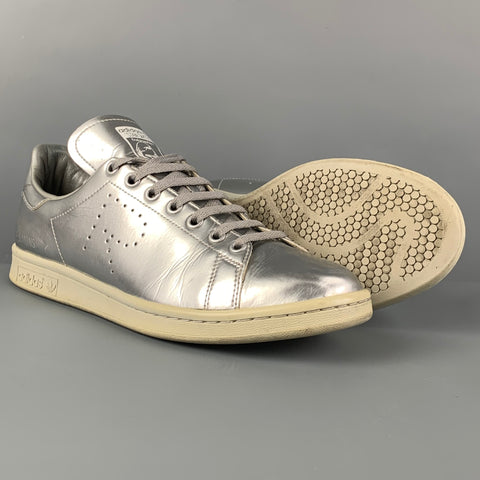 RAF SIMONS x ADIDAS Size 10 Silver Leather Sneakers