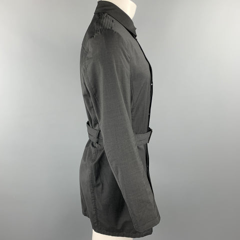EMPORIO ARMANI XXL Black Virgin Wool Epaulettes Trenchcoat