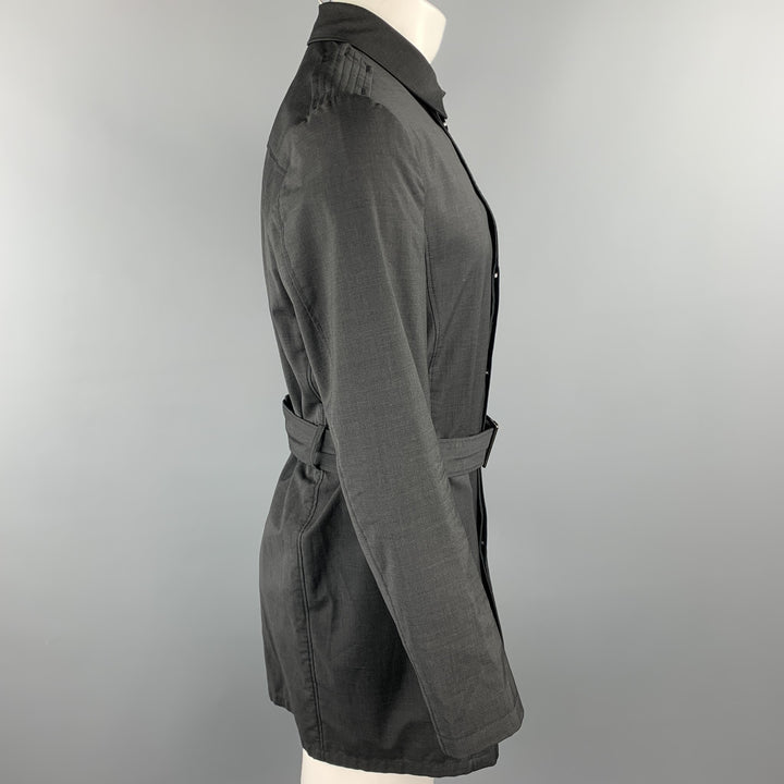 EMPORIO ARMANI Trench-coat à épaulettes en laine vierge noire XXL