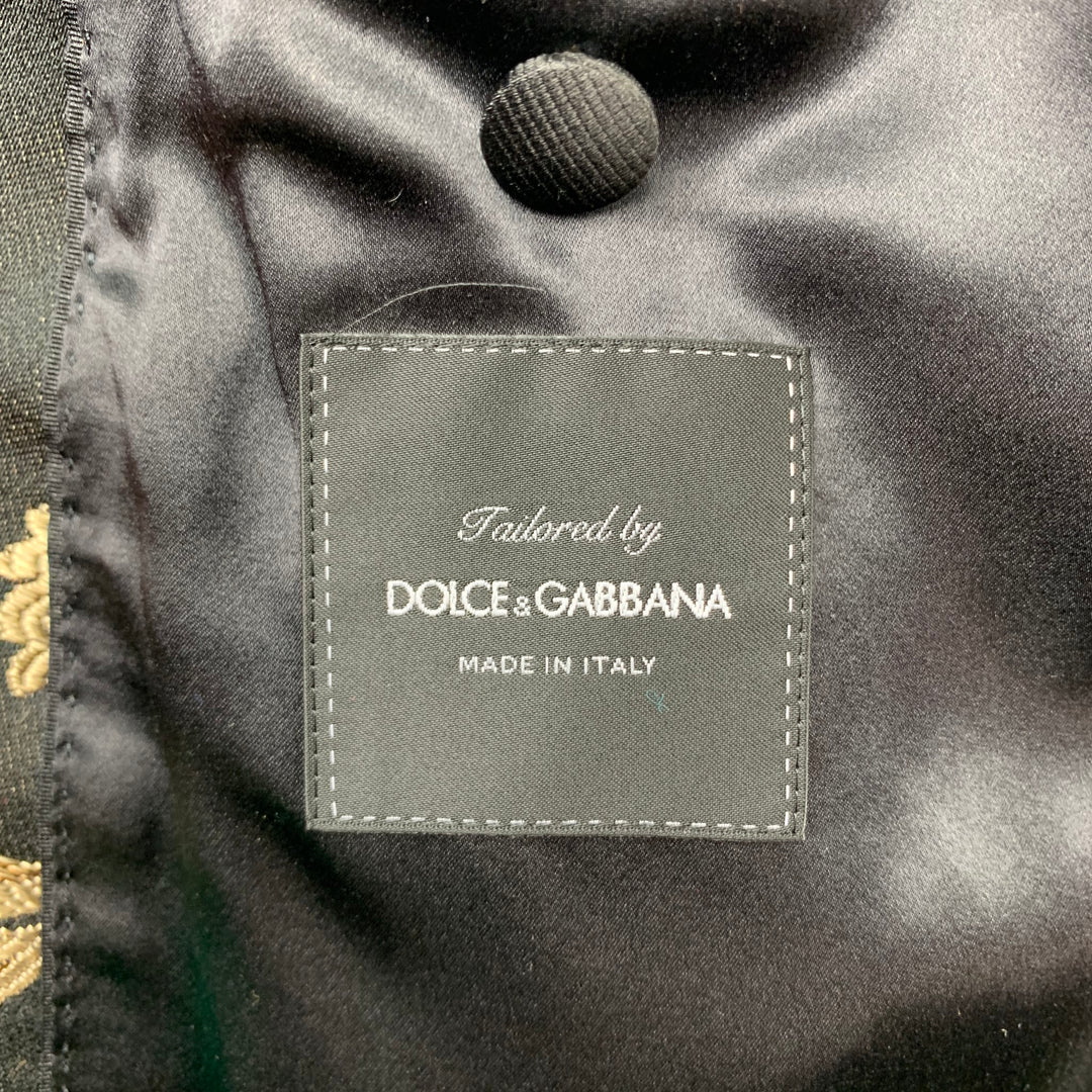 DOLCE &amp; GABBANA F/W 19 Taille 42 Costume 3 pièces en mélange d'acétate de brocart noir et multicolore