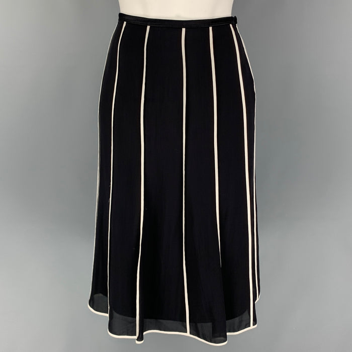 NARCISO RODRIGUEZ Size 4 Black White Silk Stripe A-Line Skirt