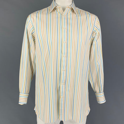 THOMAS PINK Camisa Manga Larga Puño Francés Algodón Rayas Blancas Naranja Talla L