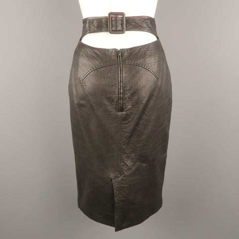 GIANFRANCO FERRE Size 4 Black Textured Leather Belted Cutout Back Pencil Skirt