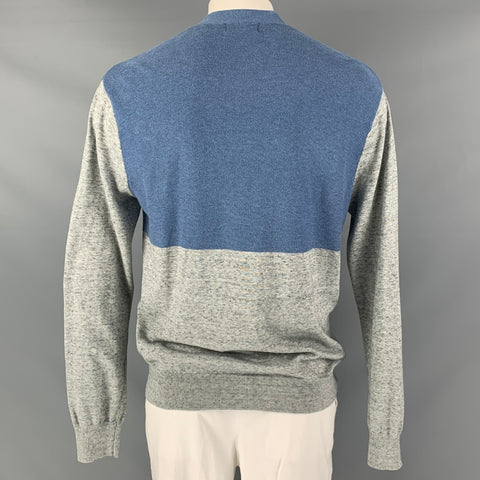PAUL SMITH Size XL Grey Blue Color Block Cotton V-Neck Cardigan
